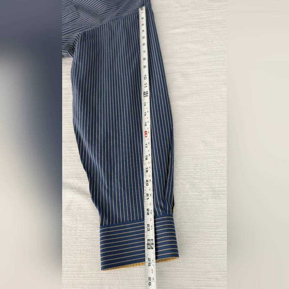 Paul Fredrick Non Iron Two Ply Cotton Blue Yellow Classic Fit Shirt Sz 19x36